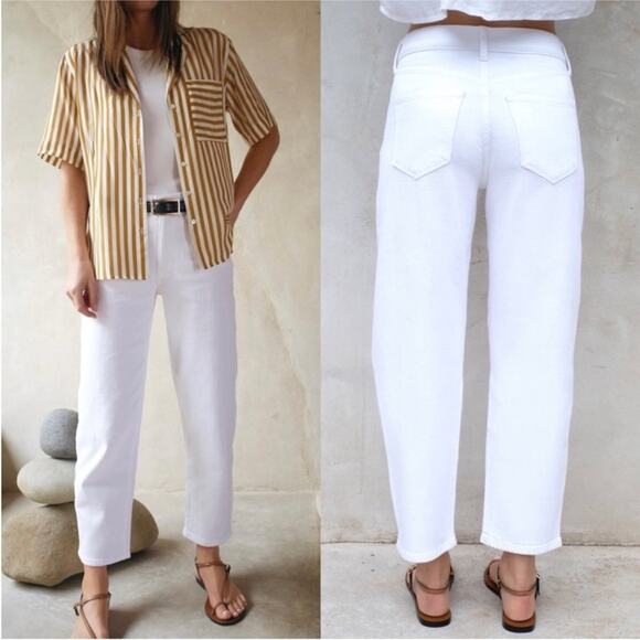 AYR The Beat Barrel Leg Ankle Crop Jean in Tofu White NEW size 23 - Picture 1 of 10